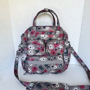 Lug Mini Puddle Jumper Gray Pink Teal Floral Convertible Shoulder/Xbody Bag Tote